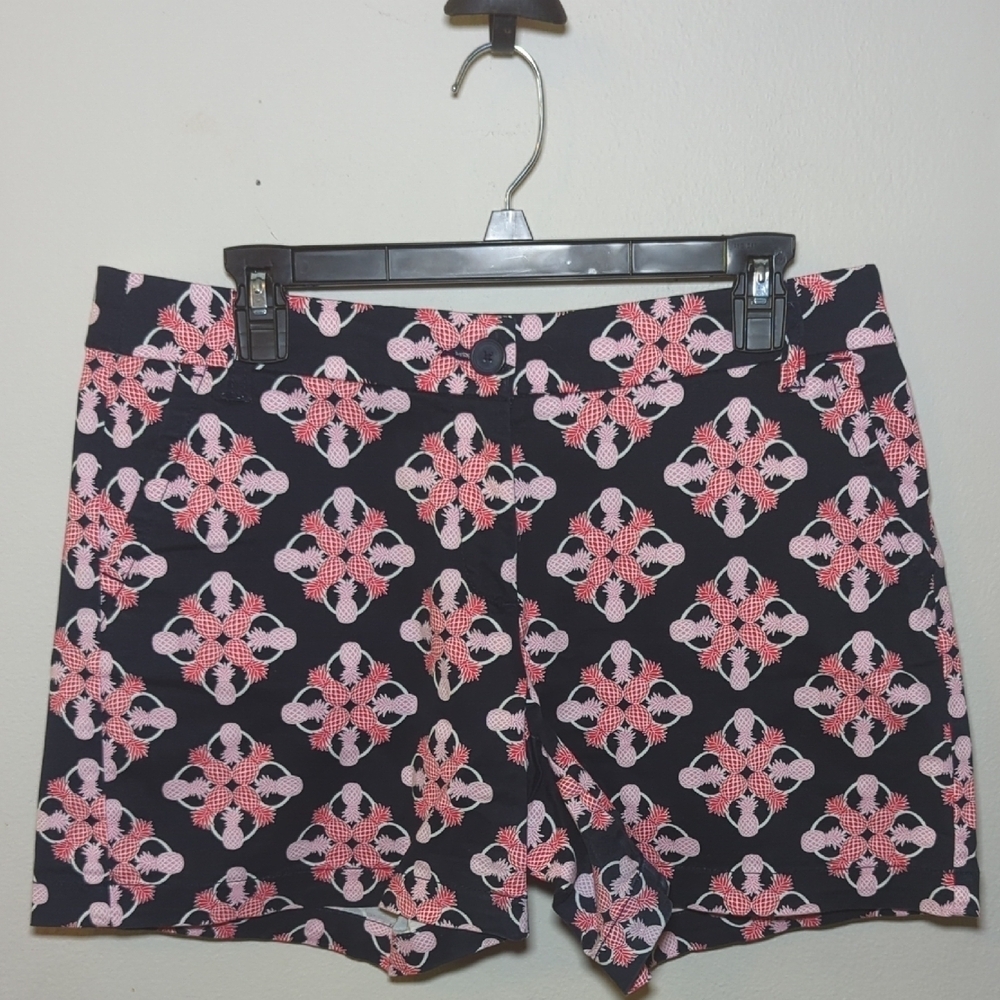 Crown & Ivy Pineapple Shorts Black & Pink Geometric 4.5" inseam Women's Size 8